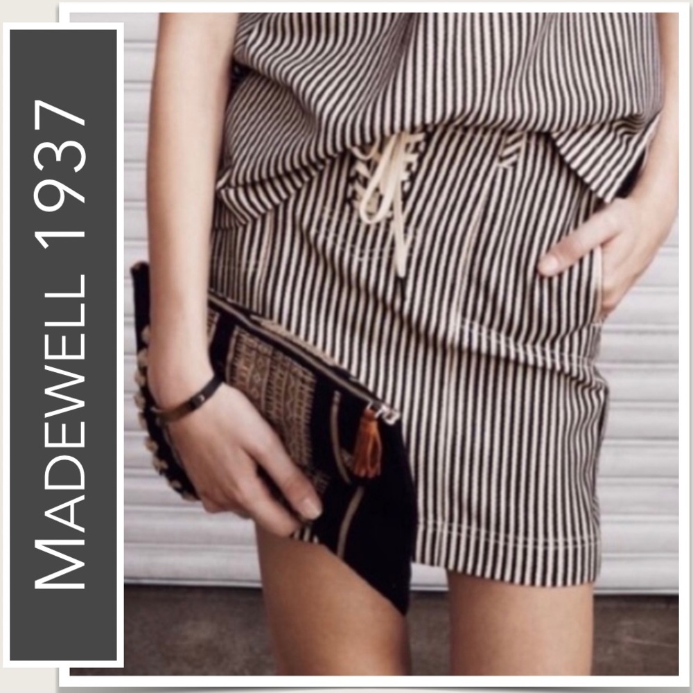 Madewell Black & Cream Ticking Lace-Up Mini Skirt